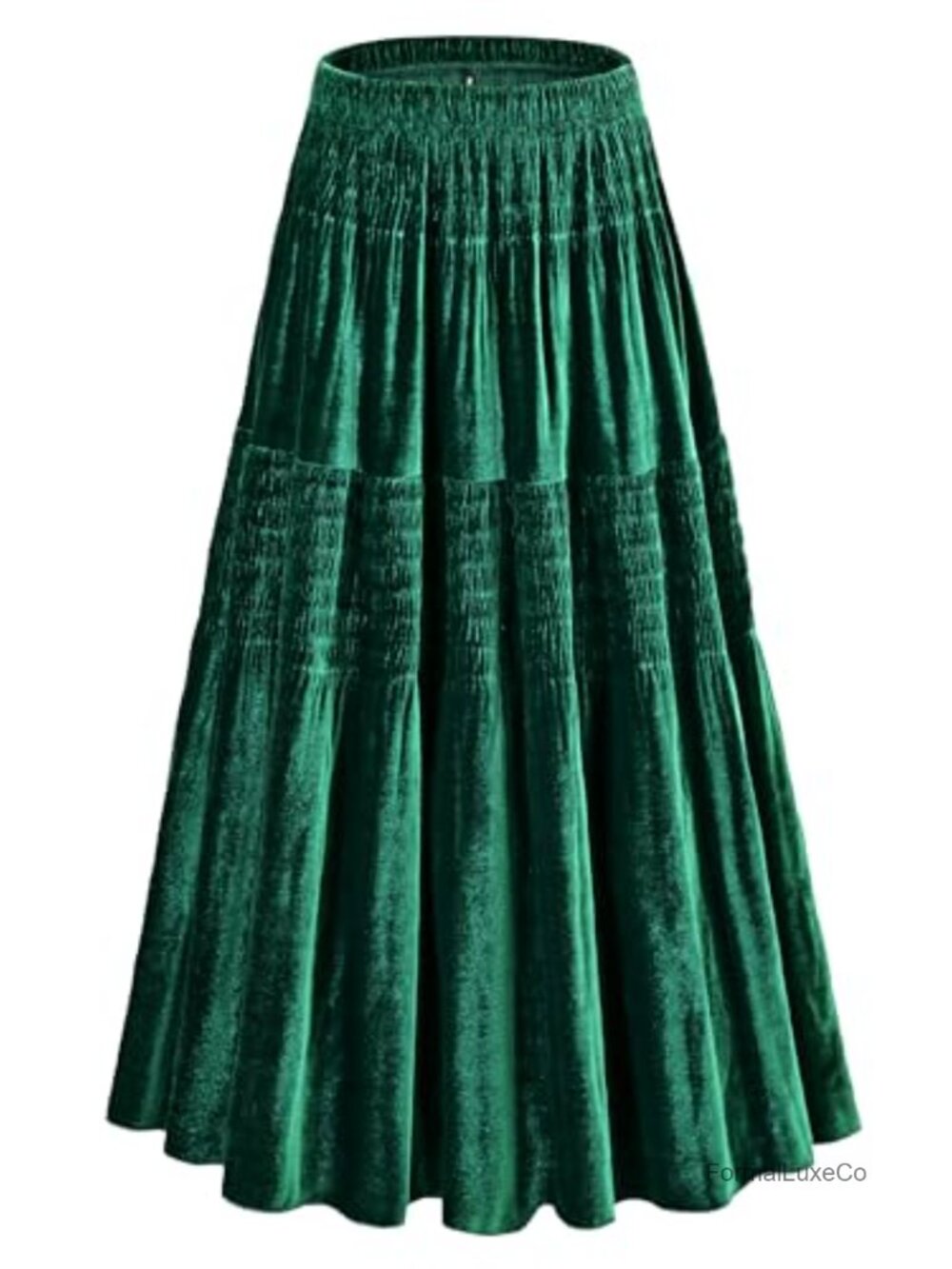 Velvet Pleated Midi Skirt High Waist Tiered A-Line Fall Winter Party